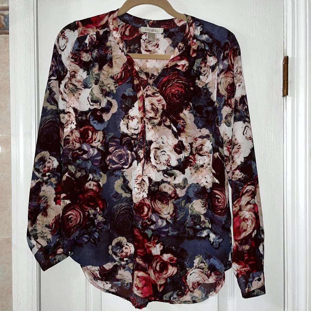 Roz & Ali Floral Blouse/Size SMALL